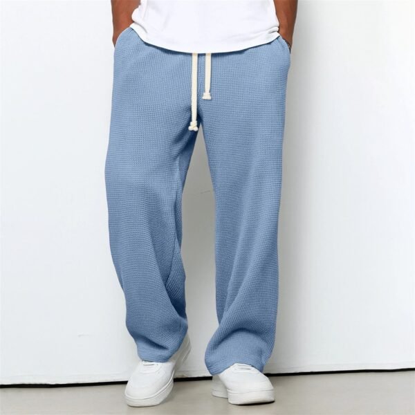 Mens Relaxed-fit Waffle-knit Wide-leg Athleisure Pants - Image 8