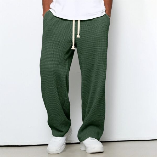 Mens Relaxed-fit Waffle-knit Wide-leg Athleisure Pants - Image 7