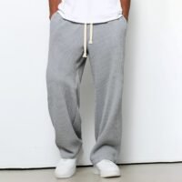 Mens Relaxed-fit Waffle-knit Wide-leg Athleisure Pants