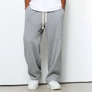 Mens Relaxed-fit Waffle-knit Wide-leg Athleisure Pants