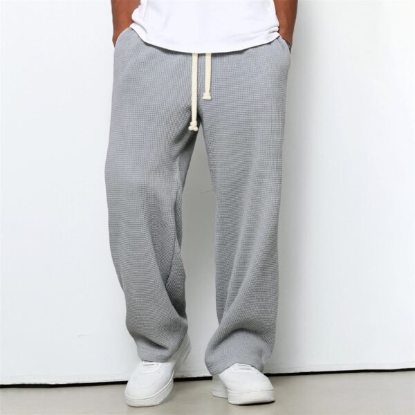 Mens Relaxed-fit Waffle-knit Wide-leg Athleisure Pants