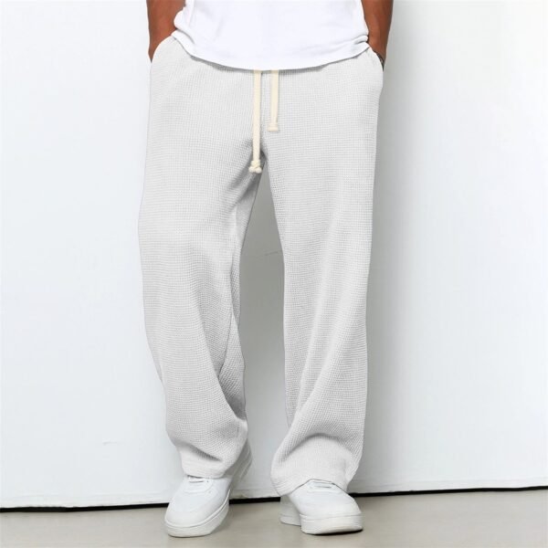 Mens Relaxed-fit Waffle-knit Wide-leg Athleisure Pants - Image 5