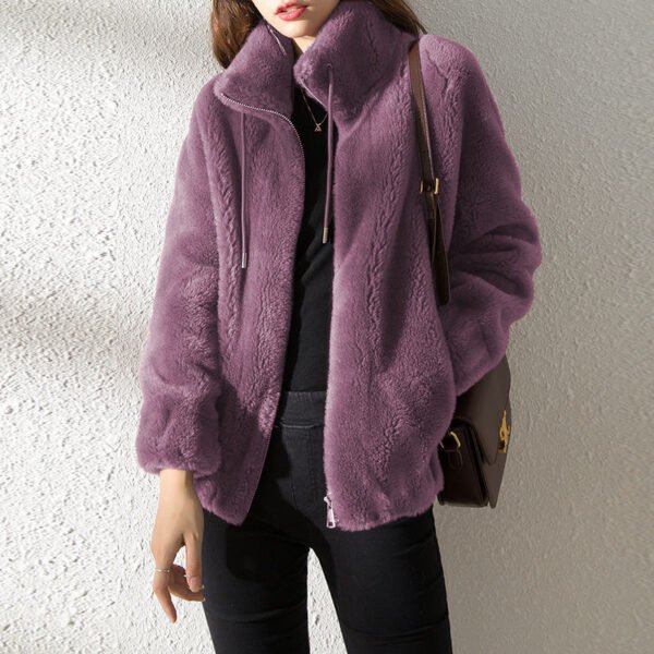 Double Faced Fleece Warm High Neck Sweater Women Cardigan - Image 7