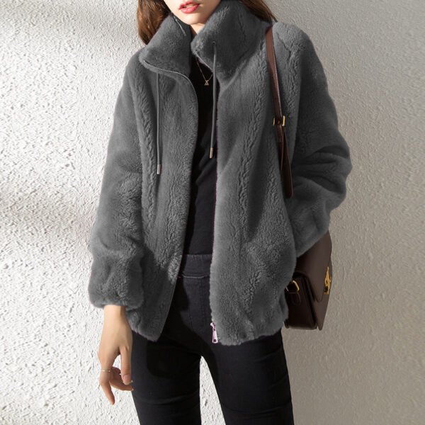 Double Faced Fleece Warm High Neck Sweater Women Cardigan - Image 9