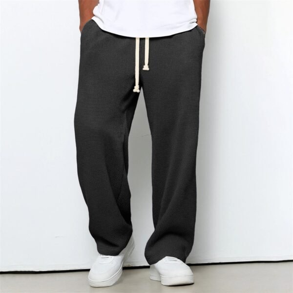 Mens Relaxed-fit Waffle-knit Wide-leg Athleisure Pants - Image 3