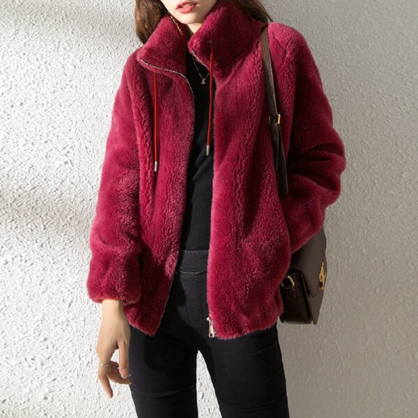 Double Faced Fleece Warm High Neck Sweater Women Cardigan - Image 3