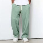 Mens Relaxed-fit Waffle-knit Wide-leg Athleisure Pants