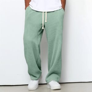 Mens Relaxed-fit Waffle-knit Wide-leg Athleisure Pants
