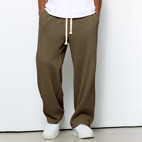 Mens Relaxed-fit Waffle-knit Wide-leg Athleisure Pants - Image 10